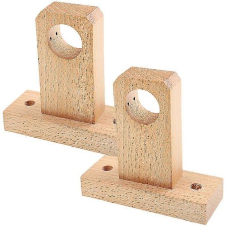 2 stk. Gardinstangfester i tre, Kraftige gardinstangholdere i tre, Gardinstangkroker
