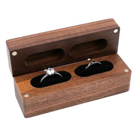 Valnød Træ Ring Box Halskæde Ring Ørering Box SORT