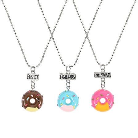 3 st barns vänskapshalsband set Donut formad hänge bra vän legering halsband med gravyr ord