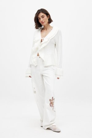 Handpicked x NA-KD Jeans mit Spitzendetail - Jeans mit weitem Bein - Weiß - EU 36