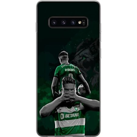 Yhteensopiva Puhelinkuori Samsung Galaxy S10 Neonmotiivi, jossa teksti "Gaming is in my DNA" sinisenä ja punaisena tiiliseinällä, jossa loistava DNA-s