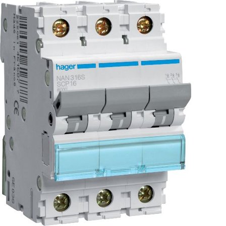 Hager NAN325S Miniatyrbryter 3-polet, 10 kA 25A, Stikkontakter & kabler
