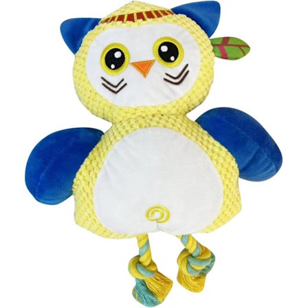 Ugglehund Plyschleksak med Rep - Mjuk Fluffig Husdjursleksak för Tugg och Dragkamp för Små till Mellanstora Hundar, Interaktiv Pipande Leksak