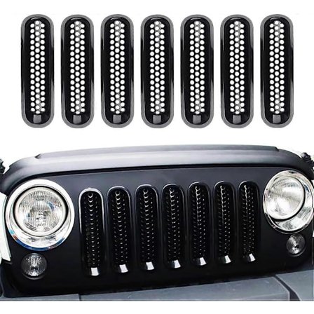 Pack-7 Bil Front Grill Mesh, Clip-in Front Mesh Grillskydd, Dekorativa Grillinsatser för 2007-2017 Jeep Wrangler JK (Svart)