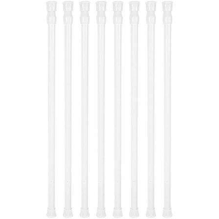 8 Små Spændestænger Teleskopstang til Udtrækkeligt Bruseforhæng Gardinstang, Fjeder 15,7 Tommer til 28 Tommer til Bestik, Skabe Hvid