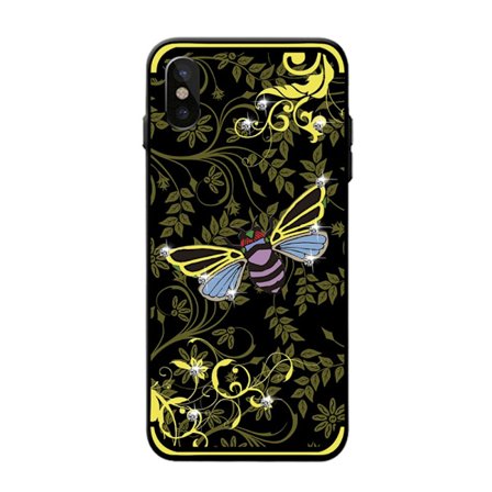 NXE Insect Pattern Rhinestone Decor TPU Cover for iPhone X / XS - Yellow Bee