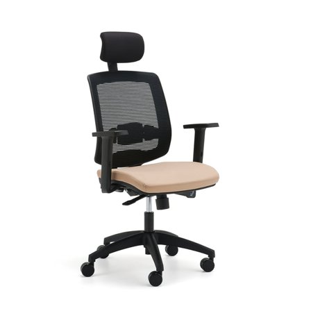 Office chair STANLEY, mesh back, with headrest & adjustable armrests, beige