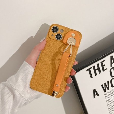 Fodral för iPhone15Pro TY6 [Mångrop mönster armband] Gul retro läderarmband stativ anti fall