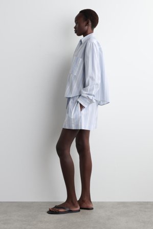 COS Women's Shorts A Righe In Seersucker in Blu