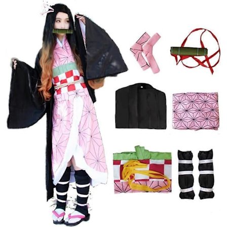 Demon Slayer Kamado Nezuko Cosplay Kostumer Kvinder Anime Kimetsu no Yaiba Halloween Outfit med Tilbehør-lingling}
