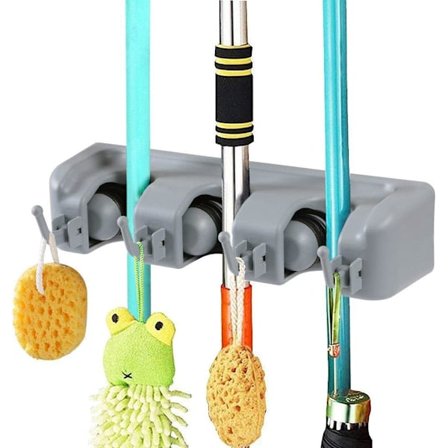 Kvastmopphållare Tidy Organizer, Väggmonterad Organizer med 3 Position 4 Krokar