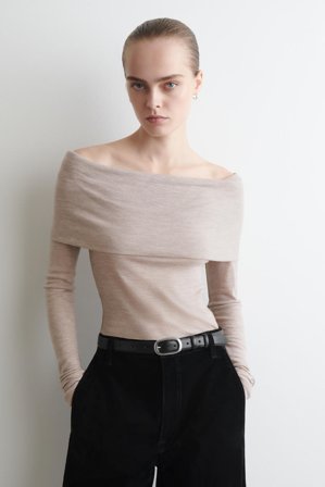 COS Women's Off The Shoulder Merino Wool Top in Beige