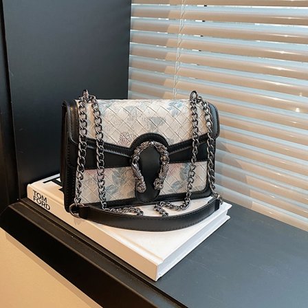 Nasjonal Stil Broderi Innrykk Gittertrykk Enkel Skulder Mote Nisje Retro Håndveske Kjede Crossbody Dameveske