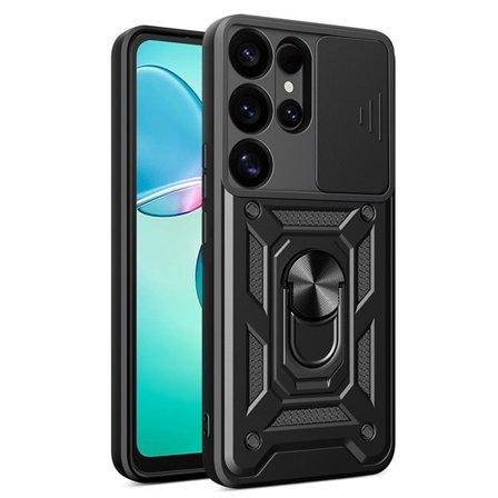 Hybrid Armor Camshield suojakuori, jossa on kameran suojaus ja matkapuhelimen rengas Samsung Galaxy S25+ - Musta