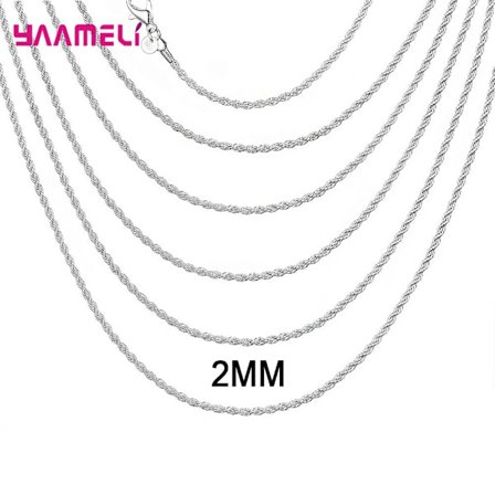 Bedste Salg Ægte Ren 925 Sterling Sølv Halskæde Smykke Kæde til Mænd Kvinder 2MM 3MM 4MM Bredde Snoet Reb med Hummerskålås