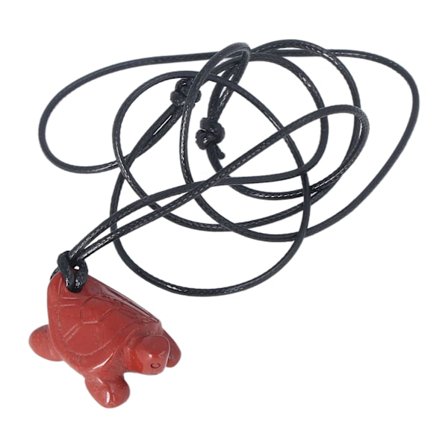 Krystallanheng Halskjede Naturlige Halvedelstener Håndskåret Skilpaddeform Krystall Smykker for Healing Meditasjon Rød Stein