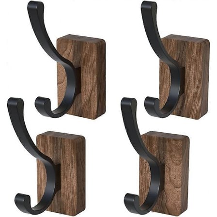 Svart Valnöt Väggkrokar, Självhäftande, Väggmonterade, Dekorativa Hallkrokar i Lantlig Stil, Medeltida till Modern Stil, Naturligt Laxstjärtträ