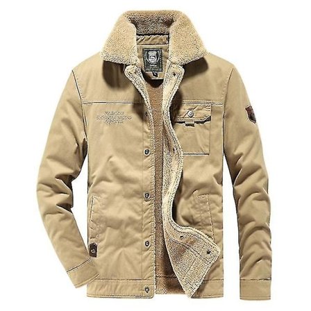 Vinter arbejdsjakke til mænd, bomuld, stor størrelse, militær stil, fleeceforing, simpelt og stilfuldt design med pels krave