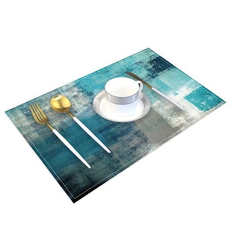Sæt med 4 moderne kunst dækkeservietter Kaffeedækkeservietter Turkis og grå abstrakt kunstmaleri Stof og linned dækkeservietter Farverige 