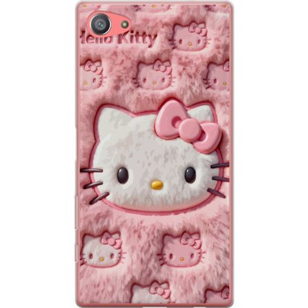 Kompatibel Mobilcover til Sony Xperia Z5 Compact Hello Kitty lyserød fluffy baggrund med ikonisk ansigt og kawaii-æstetik