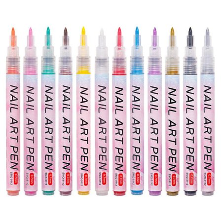 12 st Nail Art målade pennor DIY Nail Art -pennor Nagellackspennor Nail Point Graffiti-pennor (13,5x1,1 cm, olika färger)