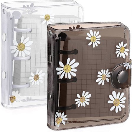 2 Sæt Mini Omslag af (Sort, Hvid) Transparent 3-Rings Binder med Indvendigt Papir PVC Mini Notesbog Binder Tusindfryd Notesbog Løsblad Binder