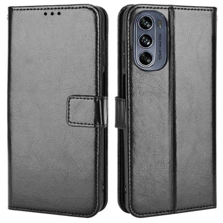 SKALO Motorola Moto G62 5G Crazy Horse Pungetui PU læder - Sort Black