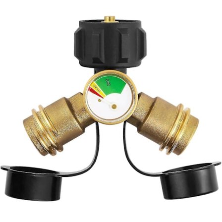 Propan Tank Y Splitter Adapter 2-vejs LP Gas Tee-stik med Måler