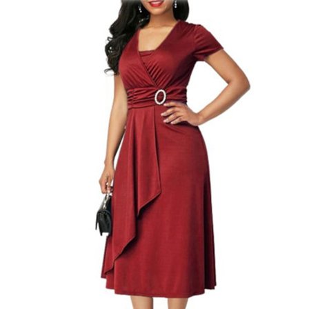 kvinnors enfärgade klänning kvinnors slimmade sommarklänning Brick Red S
