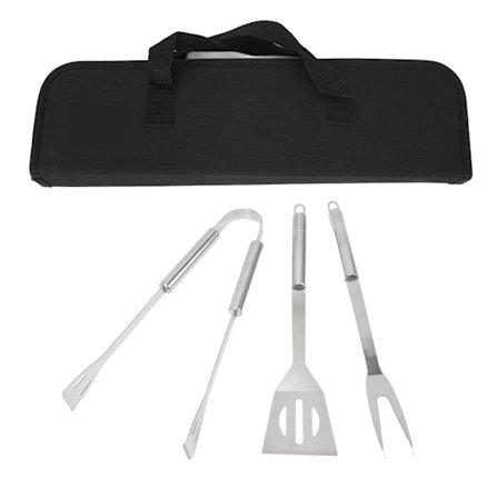3PCS Grill Tools Set Utensils Set Rustfrit Stål Spatel Tang Gaffel BBQ Tools Set med Opbevaringspose til Madlavning Fest