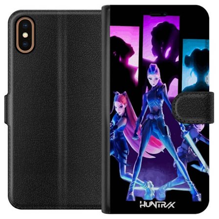 Yhteensopiva Lompakkokotelo Apple Apple iPhone XS Tulevaisuutta ennustava tyttöryhmän kuva, jossa on neonvaloja ja voimakkaita värejä sci-fi-estee