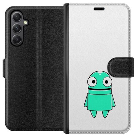 Yhteensopiva Lompakkokotelo Samsung Samsung Galaxy A24 4G Turkoosi piirroshahmo isoilla silmillä ja iloisella persoonallisuudella yksinkertaisessa ku