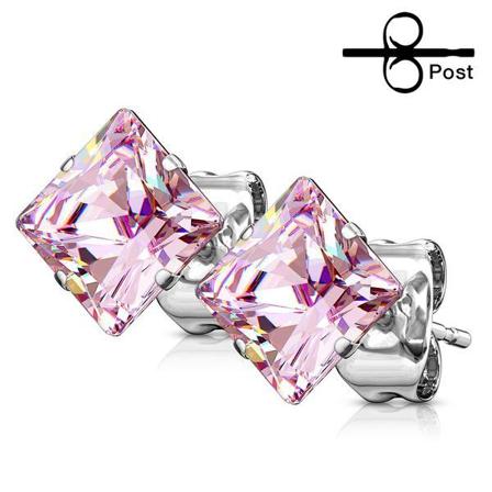 Korvakorut 316L Kirurgista terästä, 4 mm:n neliö CZ Pink 5 rosa