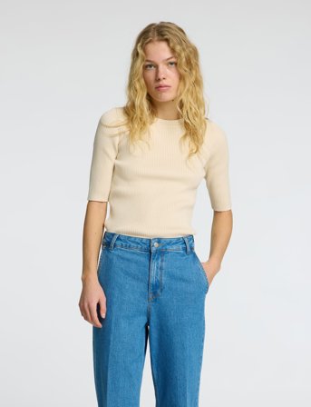 Selected Slfmali 2/4 Knit O-Neck - Cream - XL