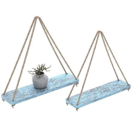 TD Set 2 Vägghylla - Rustik Set med 2 Flytande trähyllor med sladd - Hängande hyllor för vardagsrumsväggen