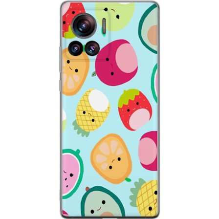 Kompatibelt Mobildeksel til Motorola Edge 30 Ultra Mønster av kawaii-frukter som jordbær sitron ananas og avocado på lyseblå bakgrunn