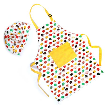 M Børneforklæde og Kokkehat - Sødt Børnemadlavningsforklæde med Justerbar Halsrem og Lommer - til Drenge og Piger - 2 Størrelser
