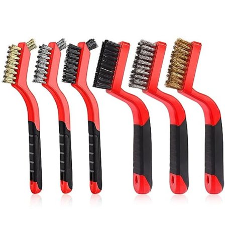 Trådborste för rengöring, 3 st mässing/rostfritt stål/nylontrådborste för rengöring, premium gummigrepp, svetsborste för rost, färg, tung och lätt 