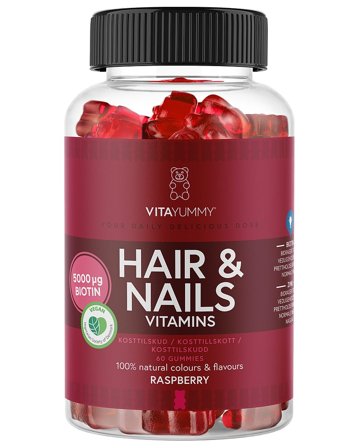 VitaYummy Hair & Nails Raspberry 60 stk., Helse & Madvarer, Hud, Hår & Negle, Kosttilskud Til Neglene