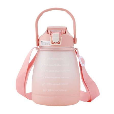 Söta Vattenflaskor med Sugrör, Bärbar Sportvattenflaska, Stor Kapacitet Kawaii Flaskor med Tid