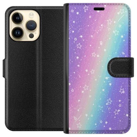 Kompatibelt Lommeboketui til Apple iPhone 15 Pro Max Rainbow-farget pastellbakgrunn med hvite stjerner og gnistrende prikker i myk overgang