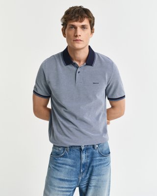 GANT - Kortermet piquéskjorte i regular fit til herre dusty navy