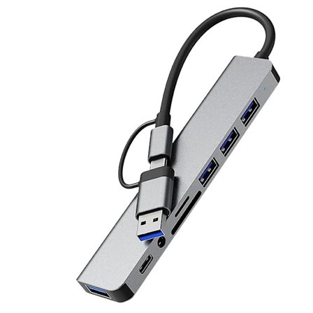 USB-dockingstation, 8-i-1-hub, med PD100W, SD/TF, Audio 3.5, 4 USB-porte, til bærbare computere, T