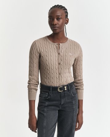 GANT Damen Strickjacke aus Stretch-Baumwolle mit Zopfmuster (L) Beige