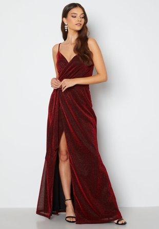 Goddiva - Glitter Wrap Front Maxi Dress - Red