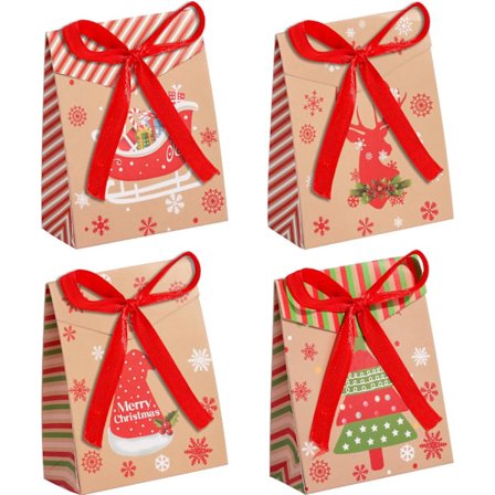 Små julgodislådor, 24 st julpresentaskar i kraftpapper med rött band, julkalaspåsar för godis