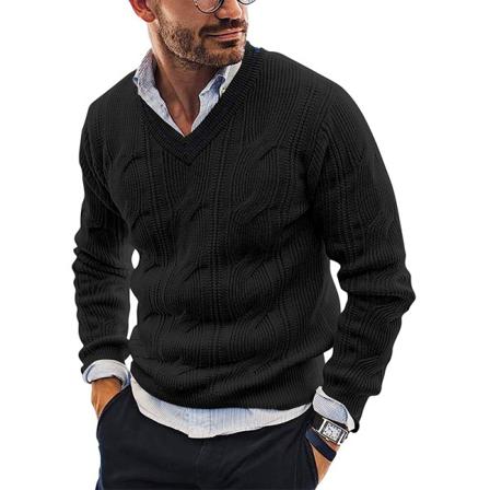 Män Kabelstickad Pullover Enfärgad Långärmad V-hals Ytterkläder