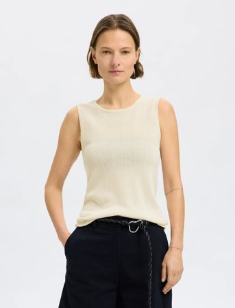 Selected Slfmoon Sus Sl Knit Top B - Cream - M