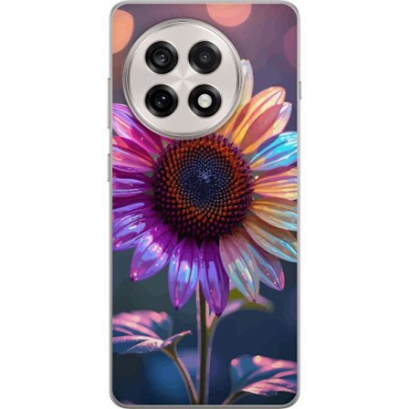 Kompatibelt Mobildeksel til OnePlus 13R Irideserende blomst med glitrende kronblad i rosa lilla og gull mot myk bokeh bakgrunn