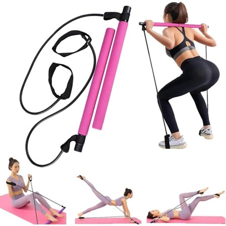 Pilates Bar Kit, Pilates Fitness Equipment, Justerbar Resistance Band Bar för Män och Kvinnor, för Stretching, Yoga, Shaping, Träning, Crun